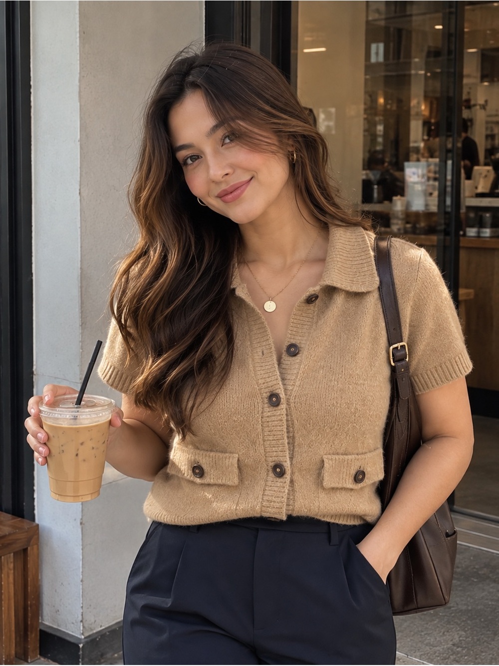 Wool Blend Camel Knit Cardigan Fall Outfit Cozy Innerwear